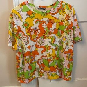 Zara Size Medium Funky Flower Tee